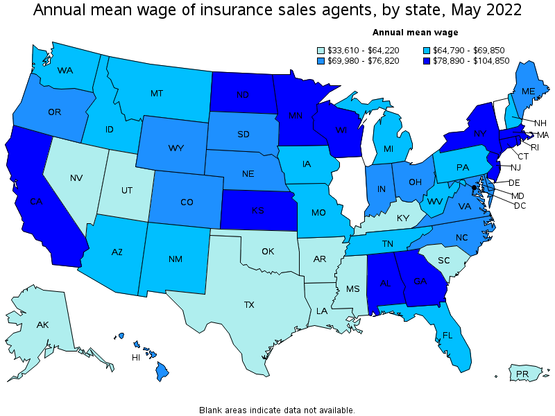 Annual mean wage of insurance sales agents