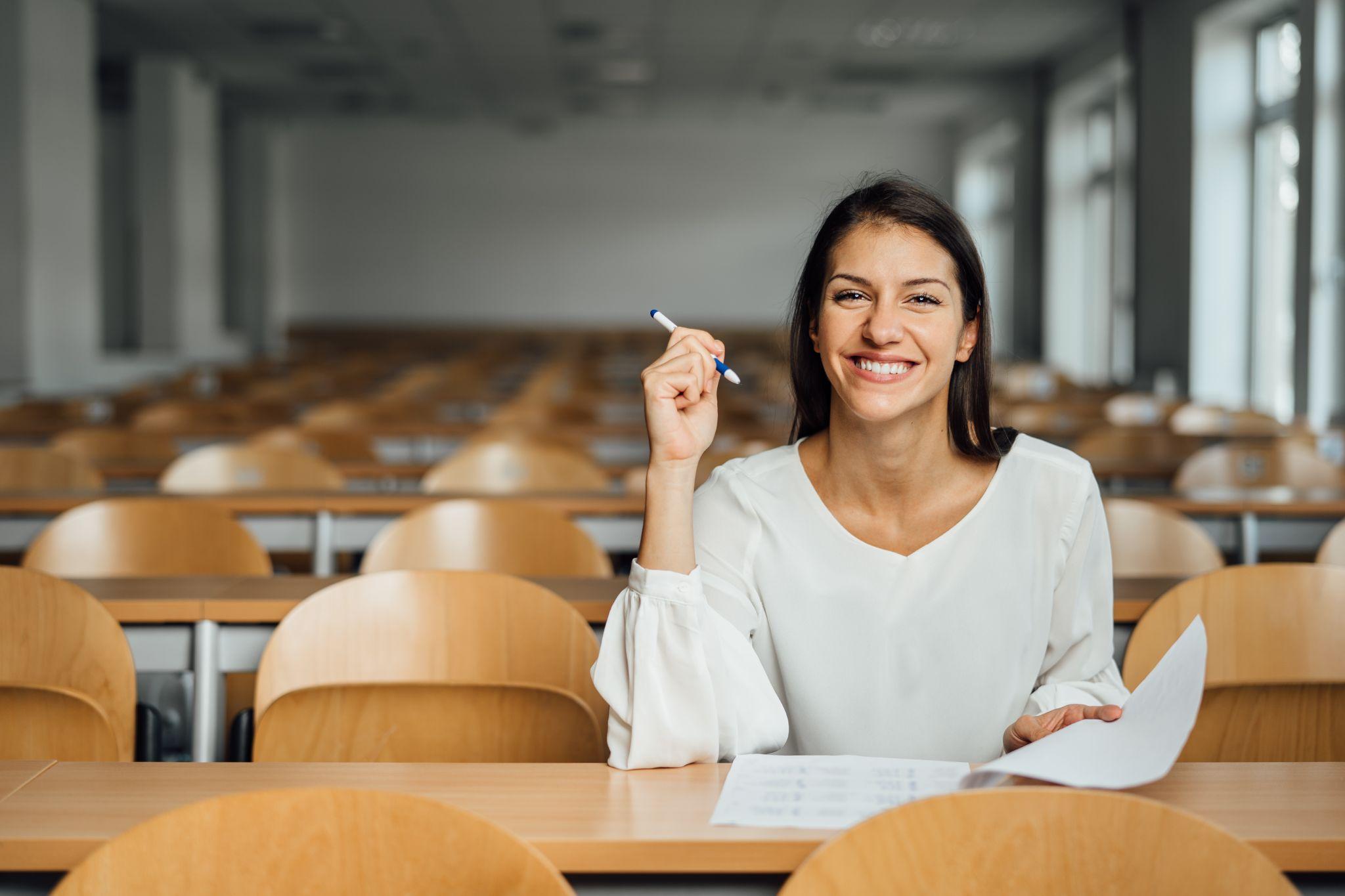 woman overcoming test anxiety for her insurance exam