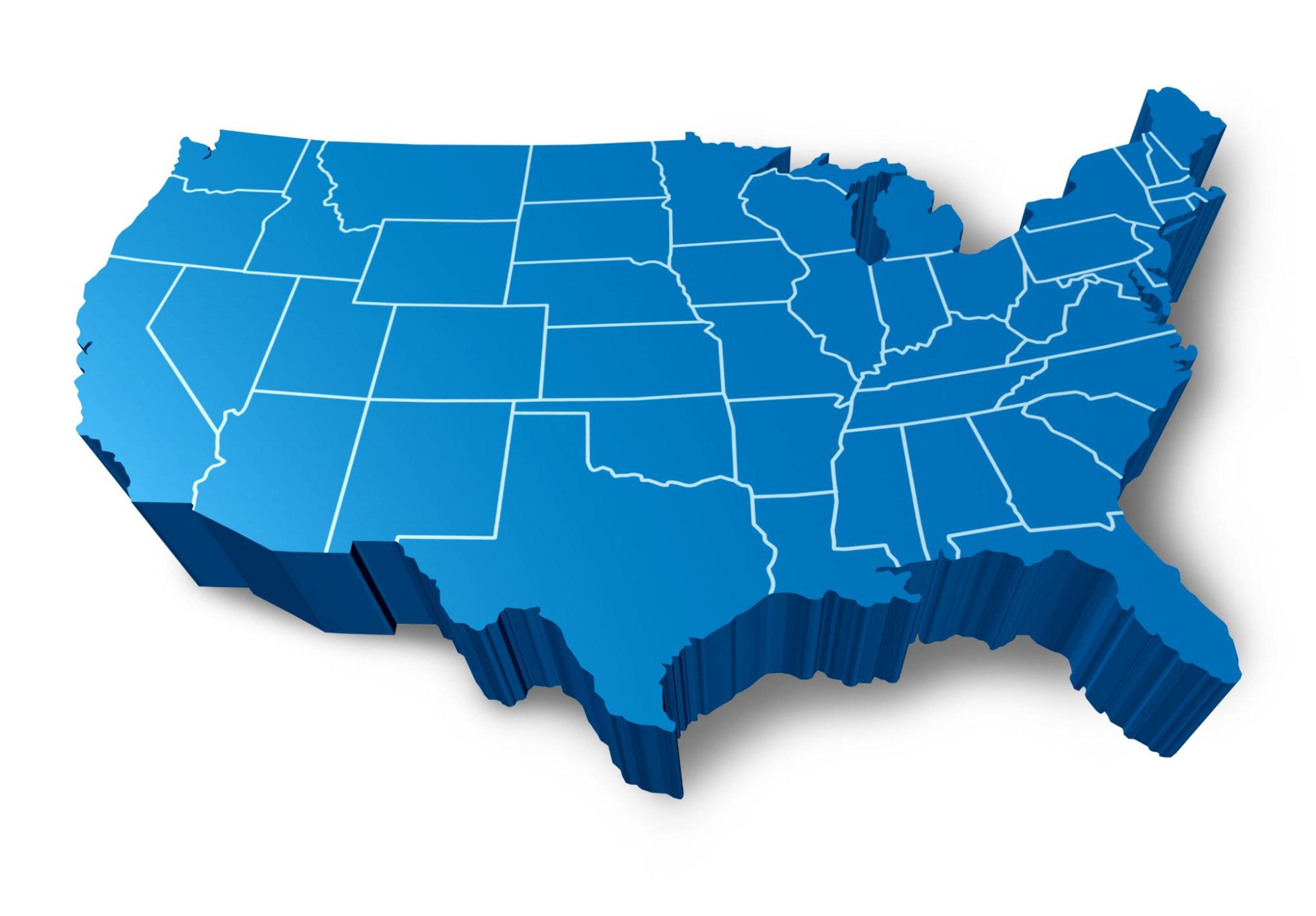 U.S.A 3D map symbol with a blue dimensional United States.