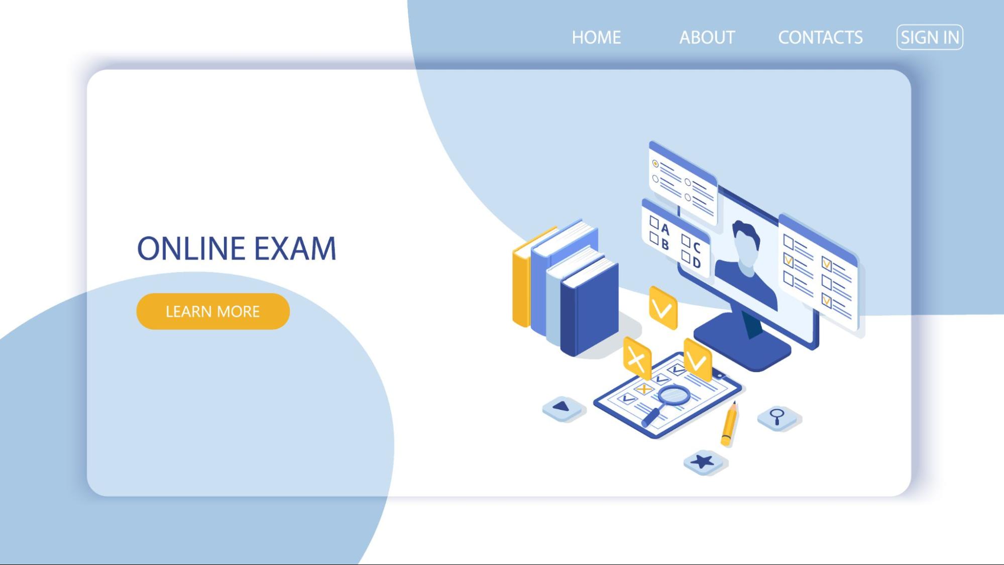 Landing page with design template for questionnaire form, online education survey.